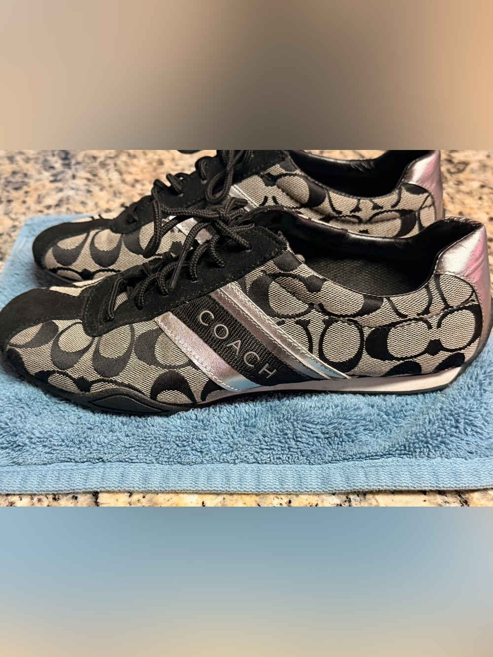 Coach Women’s Jayme Black & Silver Sneakers 8.5